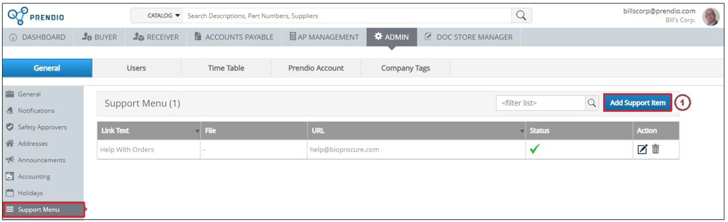Support Menu Configuration
